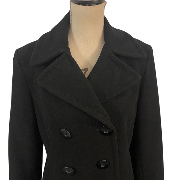 Perry Ellis Portfolio Black Wool Cashmere Blend Double Breasted Coat (8) - Picture 4 of 12